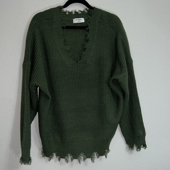 Zenana Outfitters Sweaters - Zenana Distressed Vneck Sweater